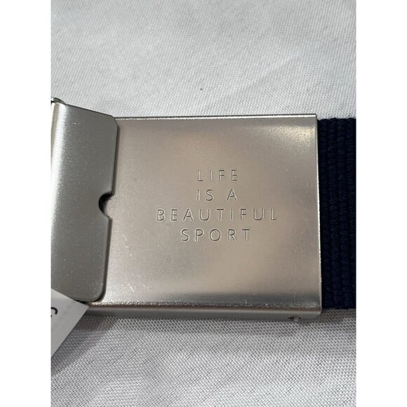 Lacoste France Men's Engraved Buckle Woven Fabric Belt Navy Blue Adjustable Logo - Picture 5 of 5